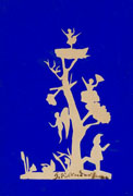 Hans Christian Andersen, Pierrot, Tree, Angel and a Ballerina in a Nest at the Top of a Tree, 19th C. paper cut-out, 13.2 x 9 cm, Hans Christian Andersen Museum/Odense City Museums, Denmark