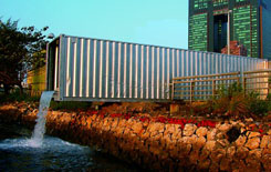 Norbert Francis Attard, Container 21st.c., 2003, 40ft container, 2 pumps, pvc pipes, water, light, silver paint, Ocean Terminal, Kaohsiung,Taiwan Norbert Francis Attard, Container 21st.c., 2003, 40ft container, 2 pumps, pvc pipes, water, light, silver paint, Ocean Terminal, Kaohsiung,Taiwan