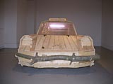 Dimitri Tsykalov, Chalet, 2003, wood, readymade objects, 429 x 165 x 130 cm, Collection IMMA, AWP exhibition 2003