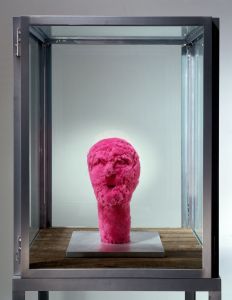 Louise Bourgeois, UNTITLED, 2001, Pink fabric and aluminum, stainless steel, glass and wood vitrine, Unframed: 177.8 x 60.9 x 60.9 cm, Collection Irish Museum of Modern Art, Donation, 2005