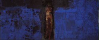 Hughie O’Donoghue, Blue Crucifixion, 1993-2003, Oil on Linen, 330.2 x 823, Courtesy of the artist
