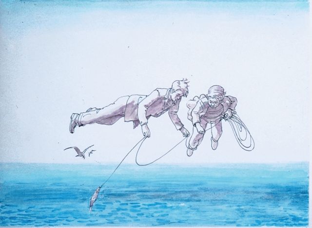 Ilya Kabakov, The Flying Komarov, 1972 -1975, Editioned prints, 50.5 x 37.5 cm, Collection Irish Museum of Modern Art, Purchase, 1999 Ilya Kabakov, The Flying Komarov, 1972 -1975, Editioned prints, 50.5 x 37.5 cm, Collection Irish Museum of Modern Art, Purchase, 1999