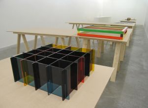 Liam Gillick, Literally Based on H.Z., 2006, ten table units and seven prototypes, dimensions variable. Collection Irish Museum of Modern Art, Purchased 2007 Liam Gillick, Literally Based on H.Z., 2006, ten table units and seven prototypes, dimensions variable. Collection Irish Museum of Modern Art, Purchased 2007