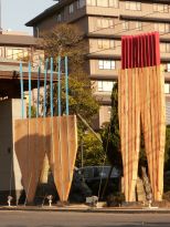 Naomi Seki. Walking, 2005,  240x30x500cm & 180x30x500cm, wood, iron, cloth