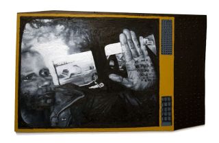 Nevan Lahart, Ch.76: 3 Cheers for the Psalms of Mordechai Vanunu (before R. Hamilton), 2002, Oil and acrylic on MDF, 55 x 89 cm, Collection Irish Museum of Modern Art, Donation, 2011, Image © the artist. Nevan Lahart, Ch.76: 3 Cheers for the Psalms of Mordechai Vanunu (before R. Hamilton), 2002, Oil and acrylic on MDF, 55 x 89 cm, Collection Irish Museum of Modern Art, Donation, 2011, Image © the artist.