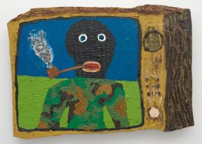 Nevan Lahart, Ch.26: Sub-Commandant Marcos, The Friendly Terrorist (after R. Hamilton), 2002, Oil on MDF, 38.5 x 58 cm, Collection Irish Museum of Modern Art, Purchase, 2010, Image © the artist. Nevan Lahart, Ch.26: Sub-Commandant Marcos, The Friendly Terrorist (after R. Hamilton), 2002, Oil on MDF, 38.5 x 58 cm, Collection Irish Museum of Modern Art, Purchase, 2010, Image © the artist.
