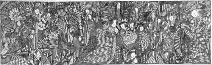 Madge Gill, Untitled, Ink on calico, 82 x 270 cm, Collection Irish Museum of Modern Art, On loan from the Musgrave Kinley Outsider Art Collection Madge Gill, Untitled, Ink on calico, 82 x 270 cm, Collection Irish Museum of Modern Art, On loan from the Musgrave Kinley Outsider Art Collection