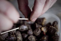 Mick O’Shea of The Domestic Godless prepares chili chocolate chicken hearts, Photo: Matthew Thompson Photography, courtesy the artists, © IMMA 2010